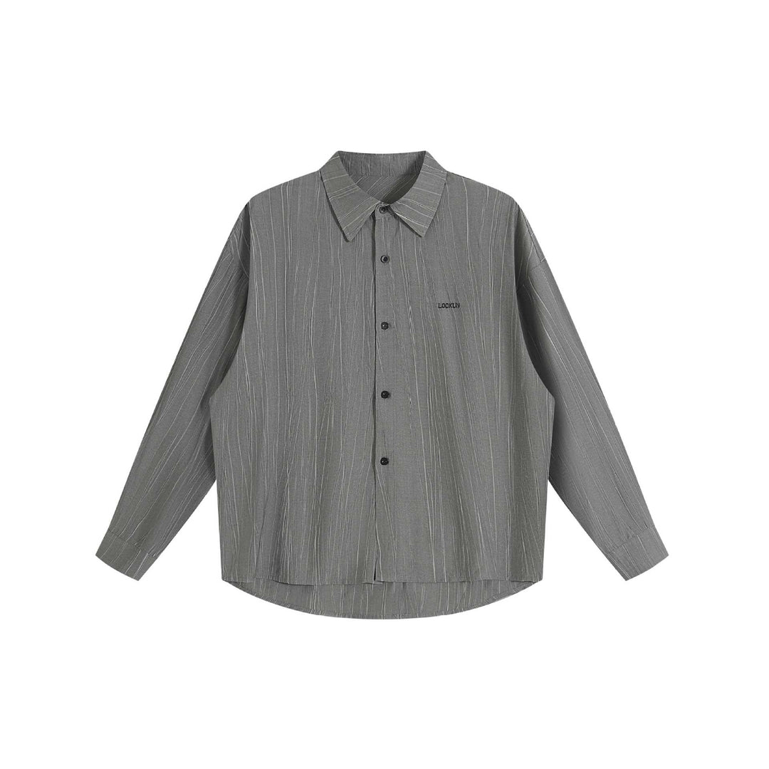 Unisex Oversized Shirt Jacket with structured vertical texture, kent collar and rounded hem Mune Fashion