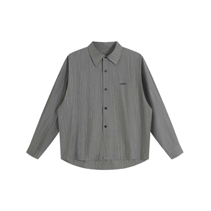 Unisex Oversized Shirt Jacket with structured vertical texture, kent collar and rounded hem Mune Fashion