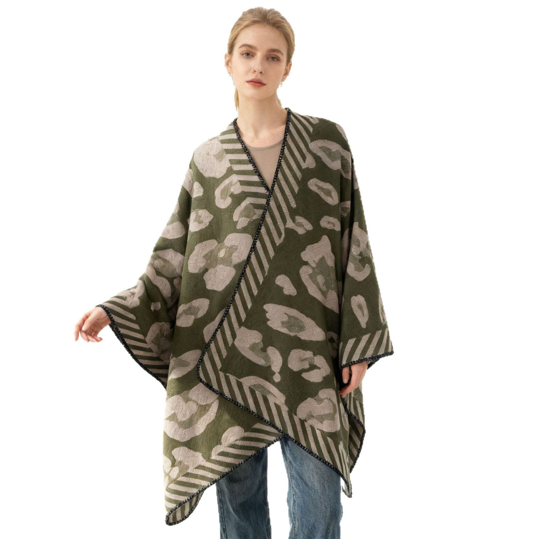 Women Structured Jacquard Cape Poncho in Oversized Fit with Contrasted Overlock Edge Mune Fashion