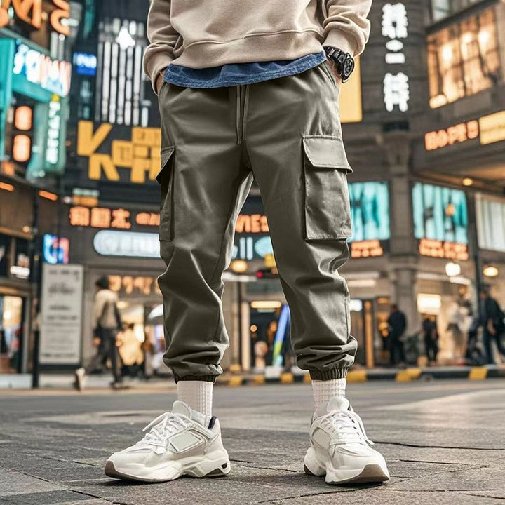 Men's Tapered Cargo Joggers with Drawstring, Patch Flap Pockets and Elastic Cuffs Mune Fashion