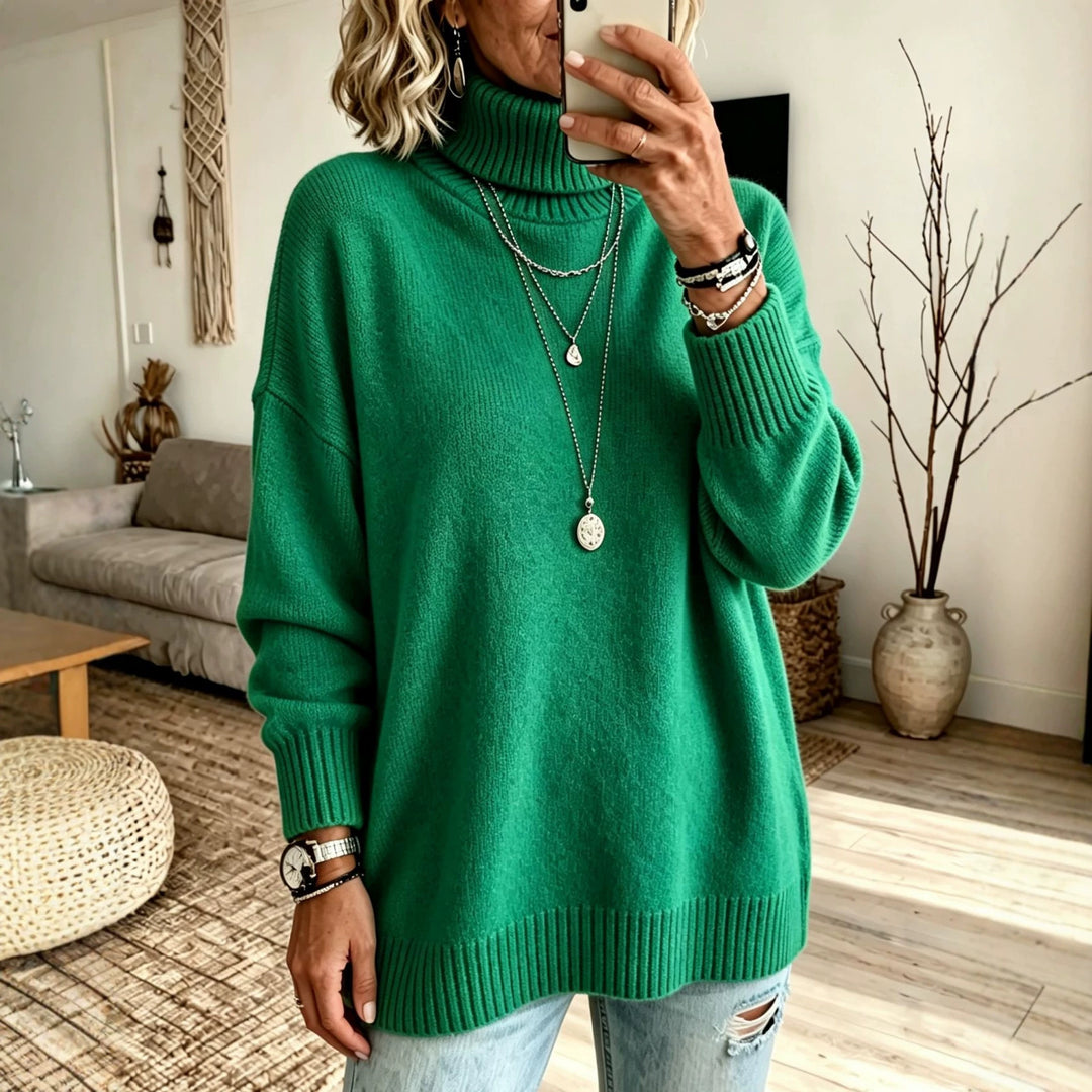 Women's Oversize Rollneck Sweater made of fine knit with ribbed cuffs and dropped shoulders Mune Fashion