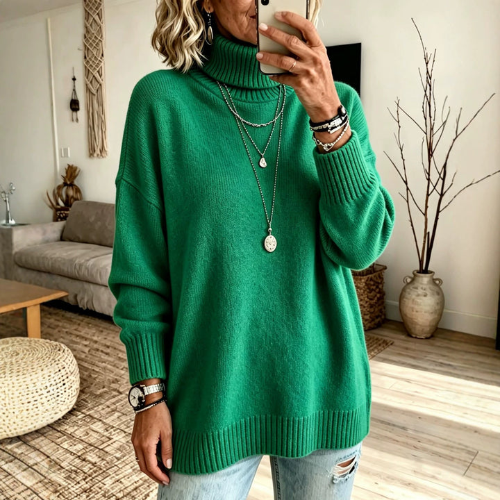 Women's Oversize Rollneck Sweater made of fine knit with ribbed cuffs and dropped shoulders Mune Fashion