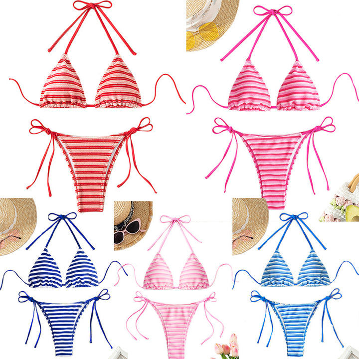 Women's striped bikini set with adjustable straps Mune Fashion