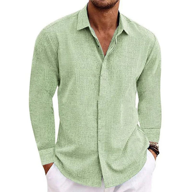 Men's linen look long-sleeve shirt with Kent collar and concealed button placket Mune Fashion