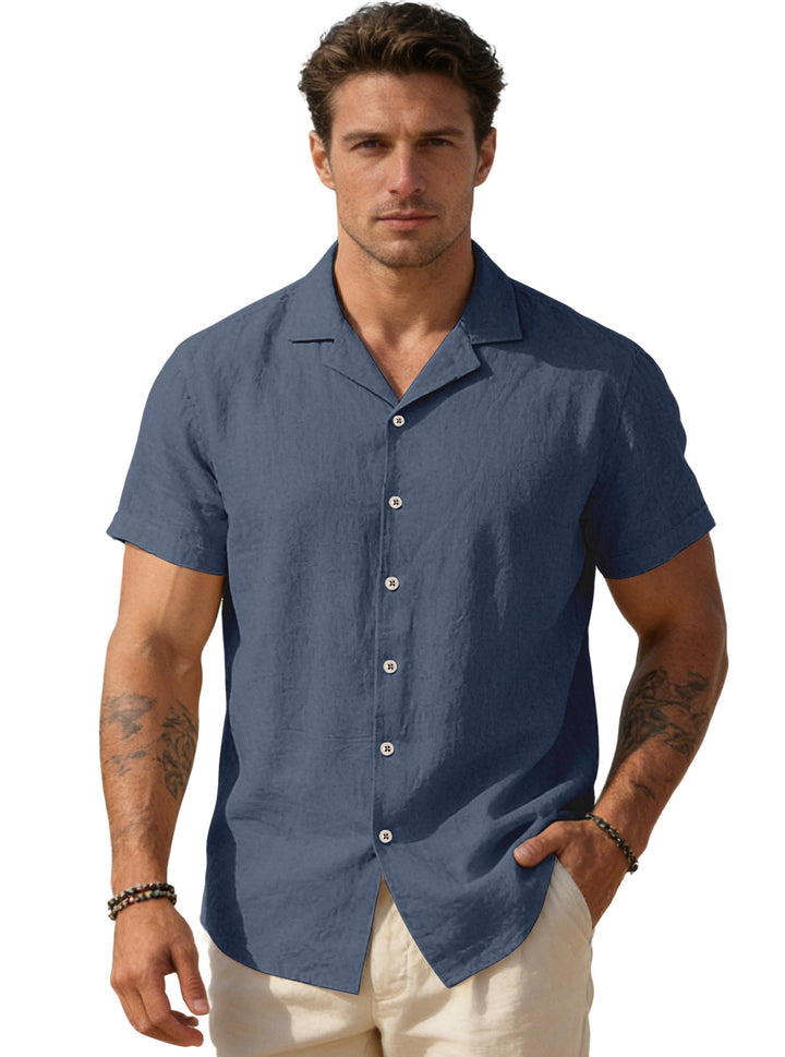 Men's airy linen camp shirt with open lapel collar short sleeve and relaxed summer fit Mune Fashion