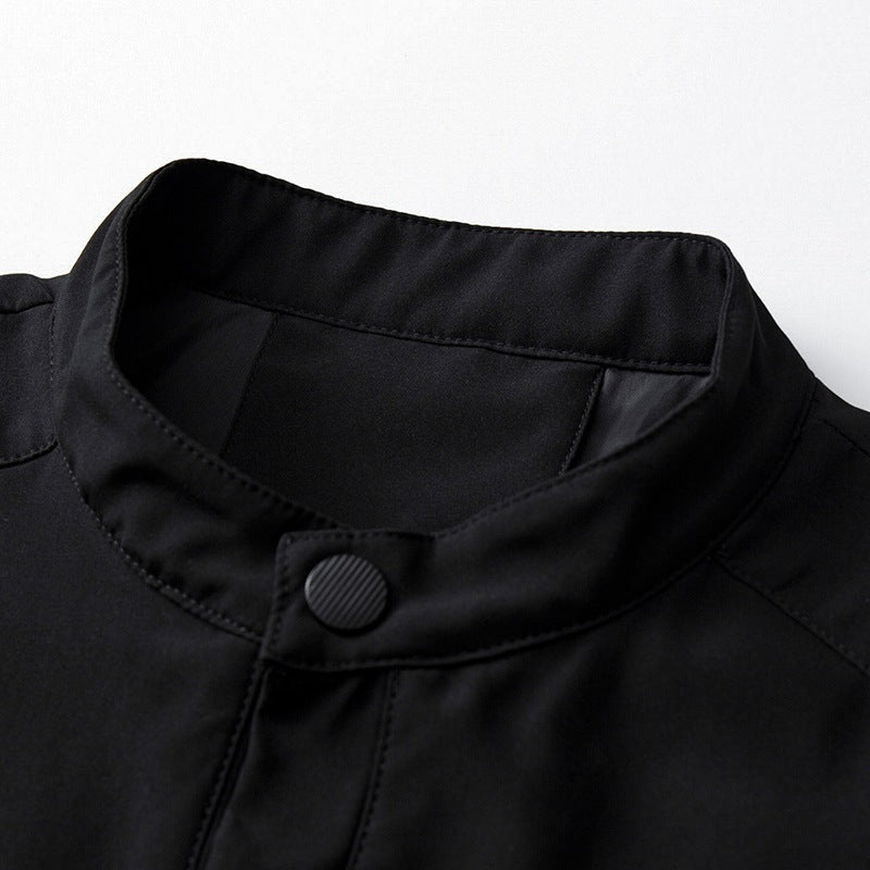 Men's Clean-Cut Stand Collar Bomber Jacket made of windproof material with snap button placket Mune Fashion
