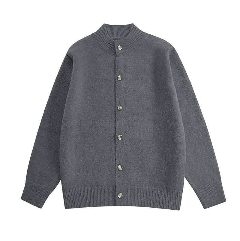 Men's chunky knit cardigan with stand-up collar, full button placket & ribbed hem Mune Fashion