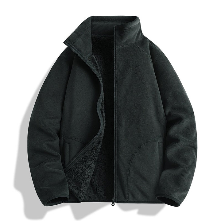 Men's fleece jacket with Sherpa teddy lining, stand-up collar & two-way zipper Mune Fashion