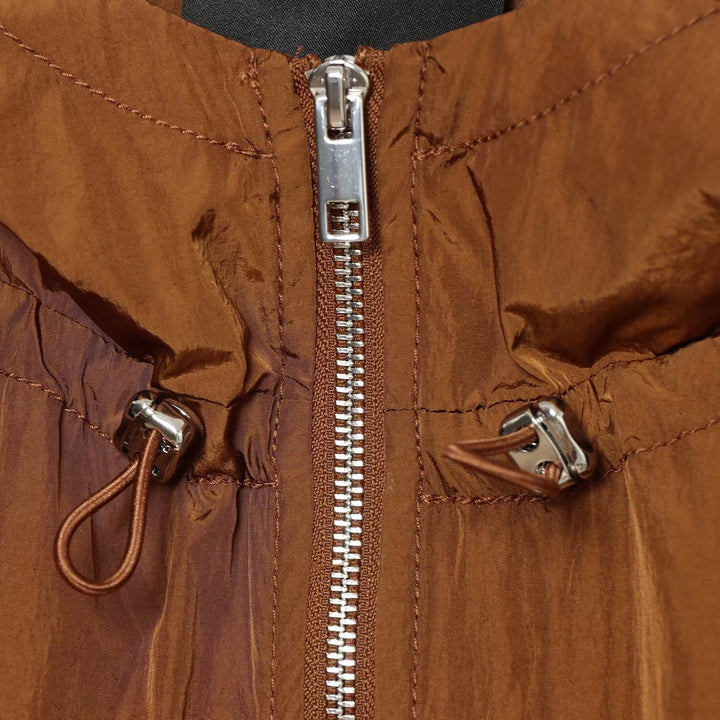 Women's Lightweight Hooded Wind Jacket made of Shiny Nylon with Drawstring and Two-Way Zipper Mune Fashion