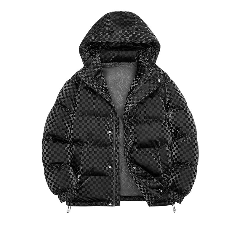Men's high-gloss quilted thermal jacket with hood & checkered structure Mune Fashion
