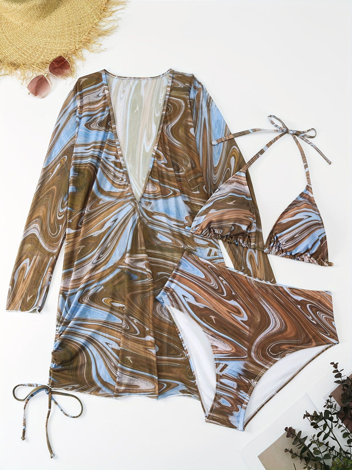 Ladies bikini set with elegant wrap dress Mune Fashion