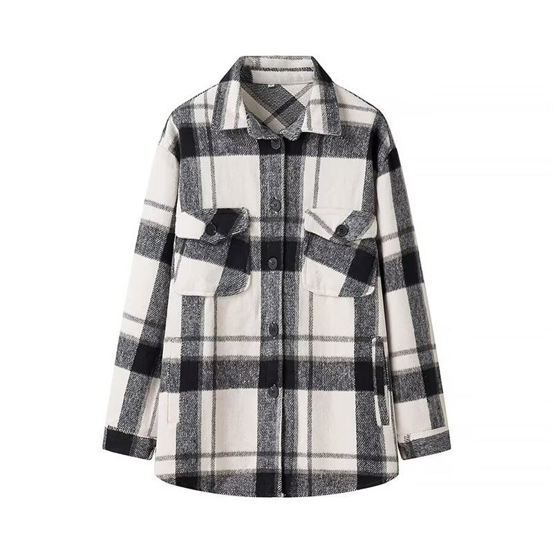 Women's Checked Transition Shacket made of soft Flannel with Attached Chest Pockets Mune Fashion