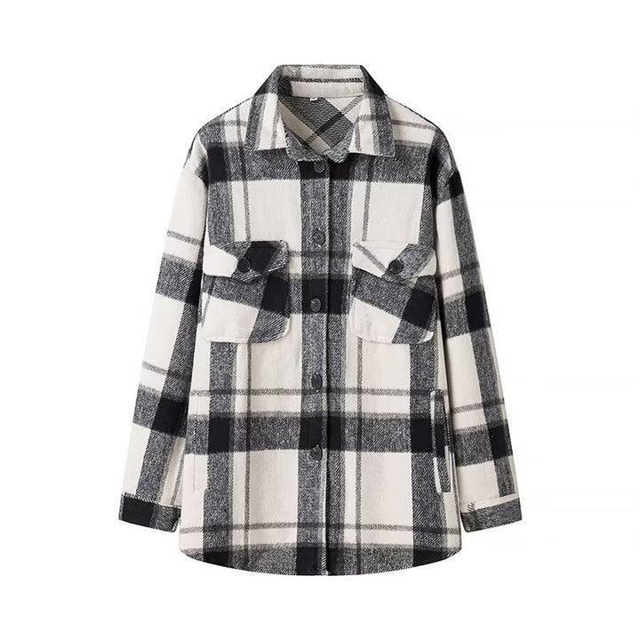 Women's Checked Transition Shacket made of soft Flannel with Attached Chest Pockets Mune Fashion