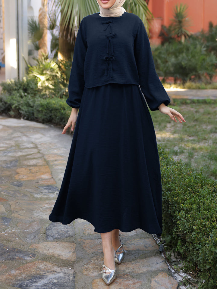 Ladies Elegant Long Sleeve Dress with Peplum Mune Fashion