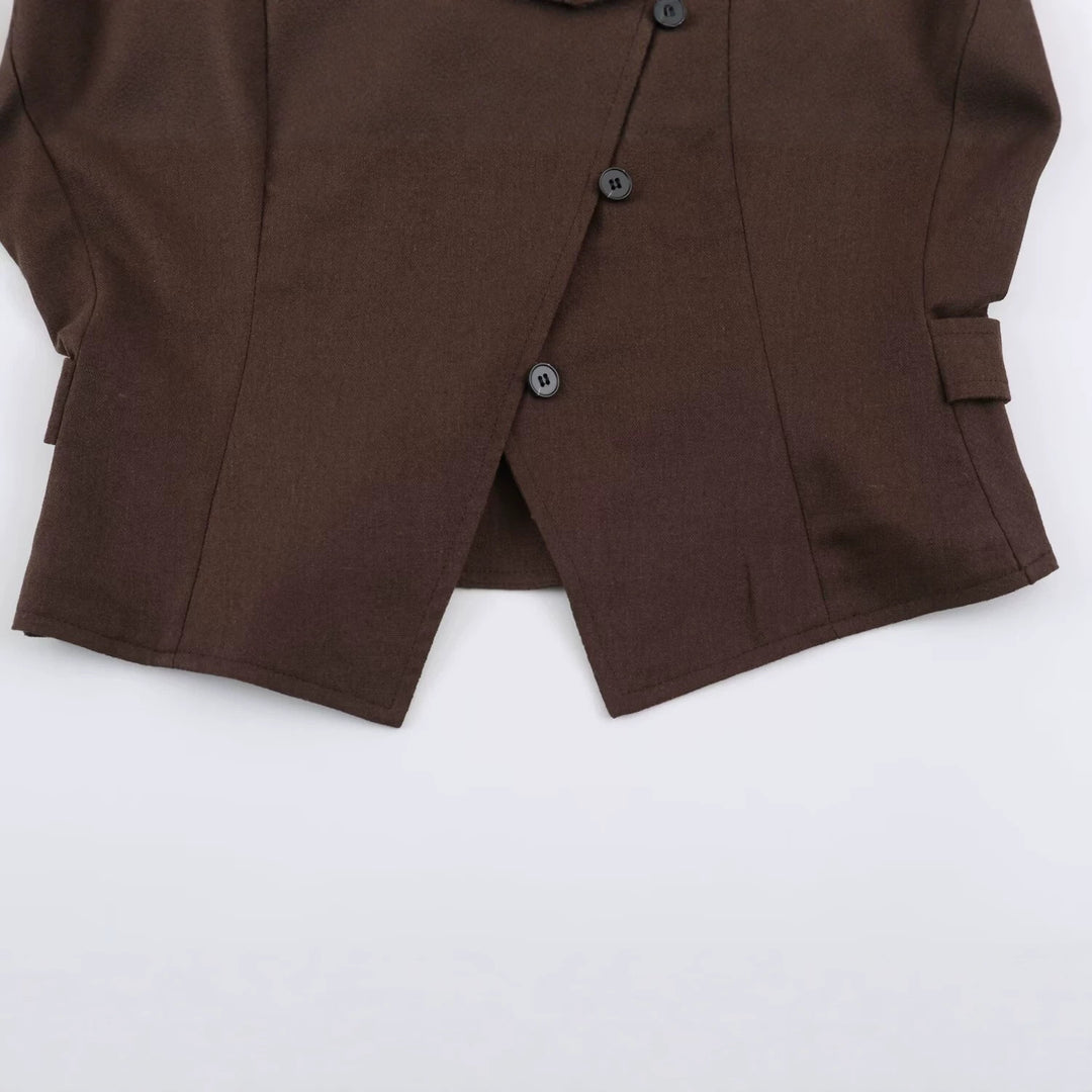 Women Asymmetric Wrap Jacket with Decorative Button Placket and Dropped Shoulders Mune Fashion