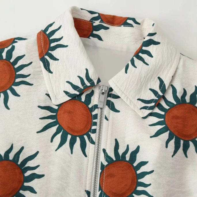 Women Short Blouson made of Artificial Leather with Double-Breasted Button Placket and Shoulder Cape Mune Fashion