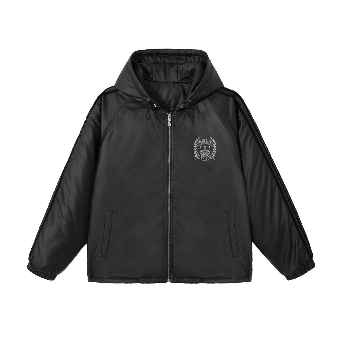 Unisex Boxy-padded Hoodie with Embroidered Coat of Arms Mune Fashion