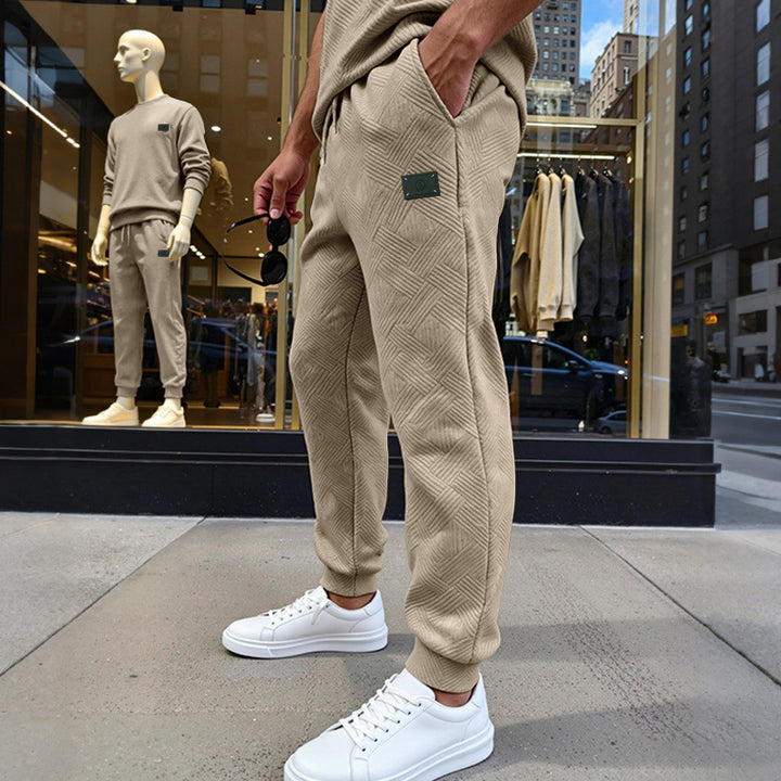 Men's Structured Jogging Pants with Geometric Waffle Pattern and Elastic Cuffs Mune Fashion