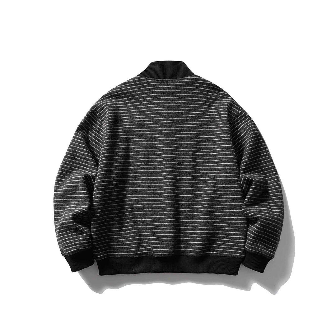 Men's Striped Blouson in Boxy Cut with Ribbed Collar and Button Front Mune Fashion