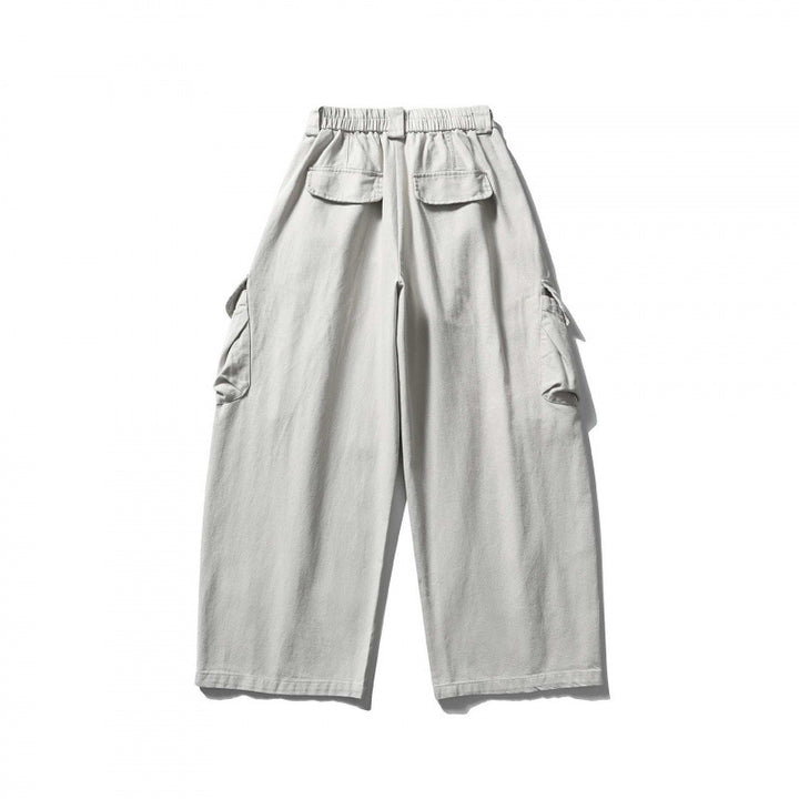 Unisex Wide Cargo Cropped Pants with High Elastic Waistband, Multiple Pockets and Drawstring Mune Fashion