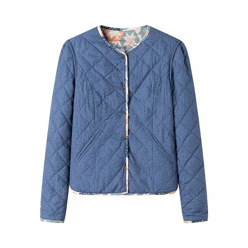 Women's Lightweight Quilted Jacket with Patchwork Floral Pattern and Short Cut Mune Fashion