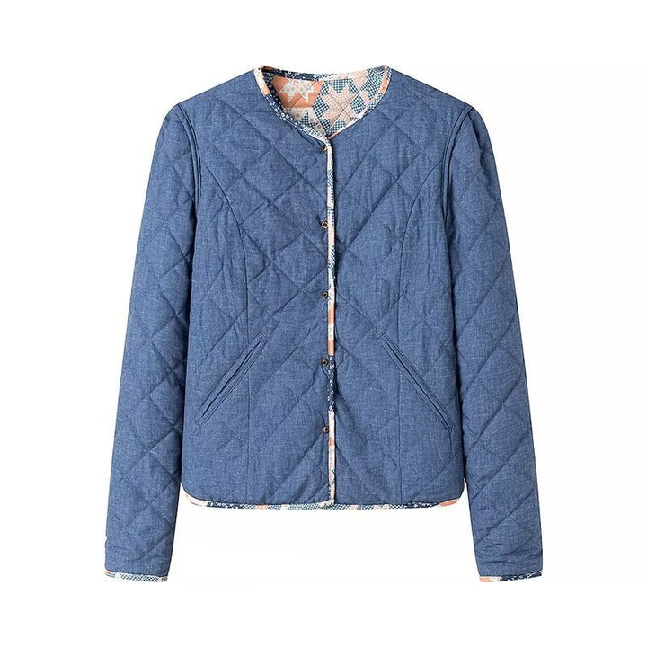 Women's Lightweight Quilted Jacket with Patchwork Floral Pattern and Short Cut Mune Fashion