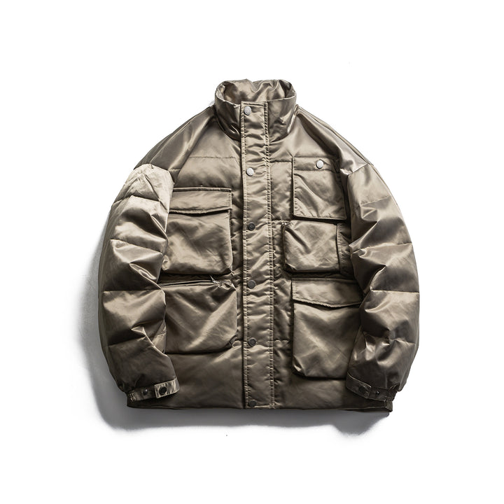 Men's Boxy Insulation Jacket in Field Style with Cargo Pockets and High Standing Collar Mune Fashion