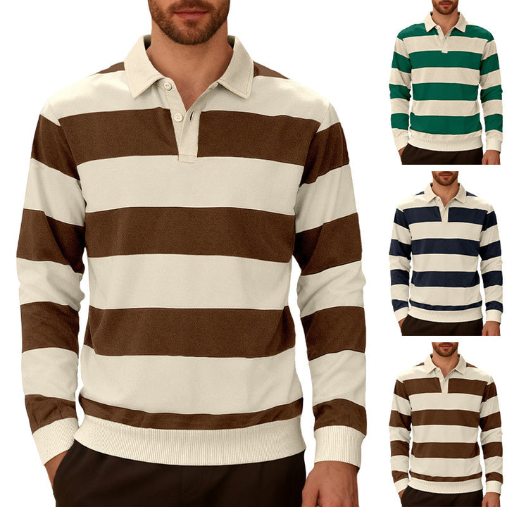 Men's striped rugby polo with a Kent collar, two-button placket, and ribbed hem Mune Fashion