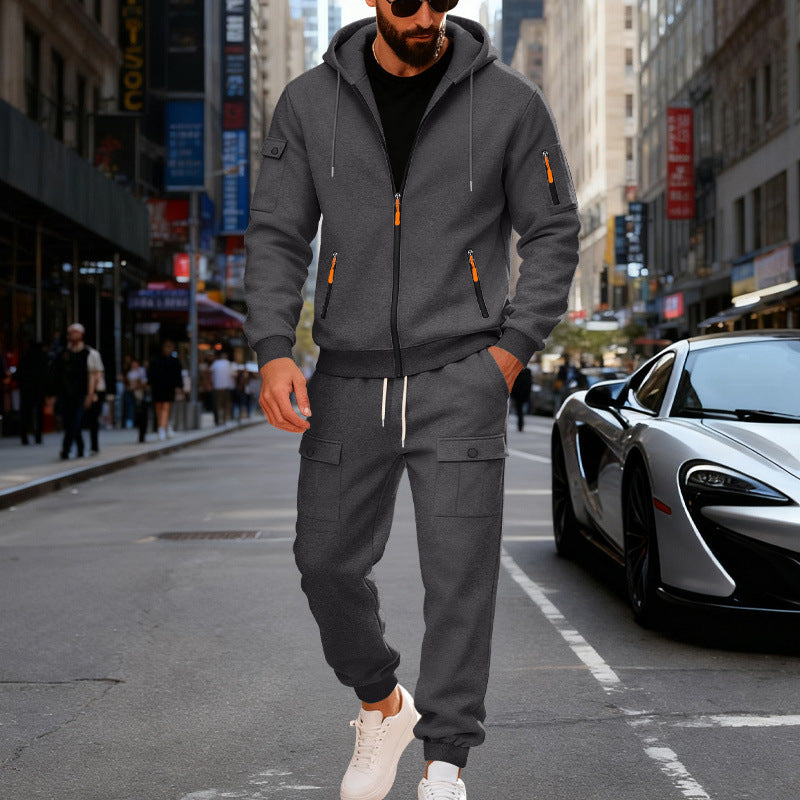 Men's urban hooded tracksuit made of cotton blend with cargo pockets and functional zippers Mune Fashion