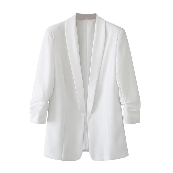 Women's unstructured longer blazer with shawl collar and roll-up sleeves Mune Fashion
