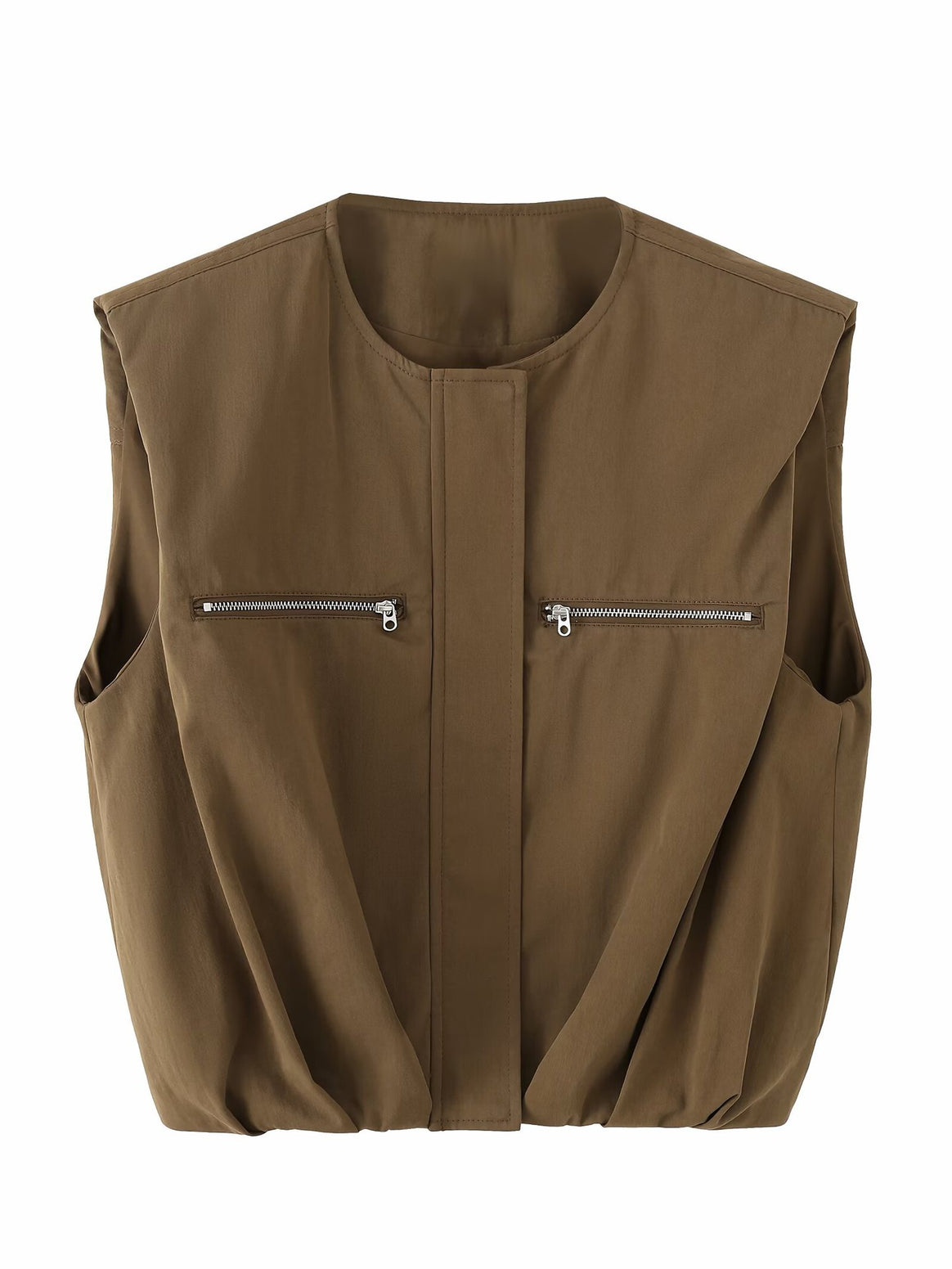 Women's Sleeveless Utility Vest with Draped Front and Chest Zip Pockets Mune Fashion