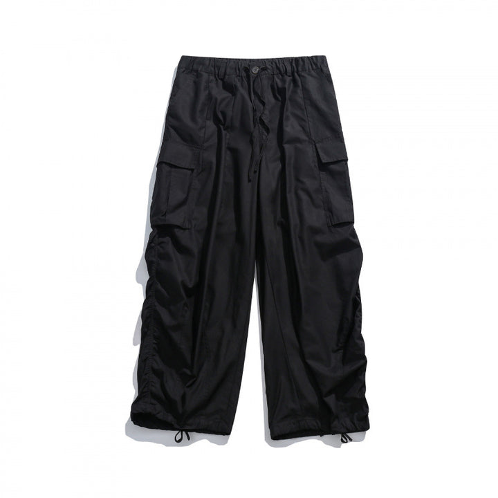 Unisex Wide Utility Cargo Pants with Drawstring Waistband, Multifunctional Pockets and Hem Cord Mune Fashion