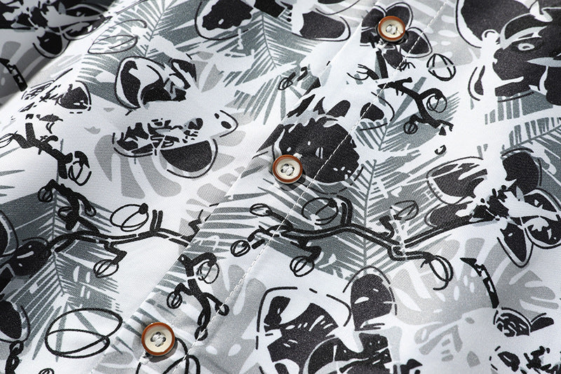 Men's Oversize Button-Up Shirt with Graphic Allover Print and Loose Relaxed Fit Mune Fashion