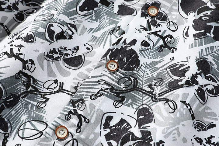 Men's Oversize Button-Up Shirt with Graphic Allover Print and Loose Relaxed Fit Mune Fashion