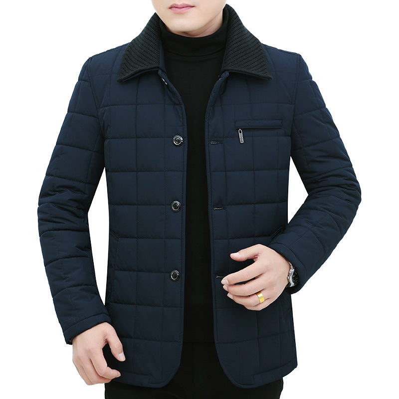 Men's quilted jacket with box quilting, corduroy collar, and chest zip pocket Mune Fashion