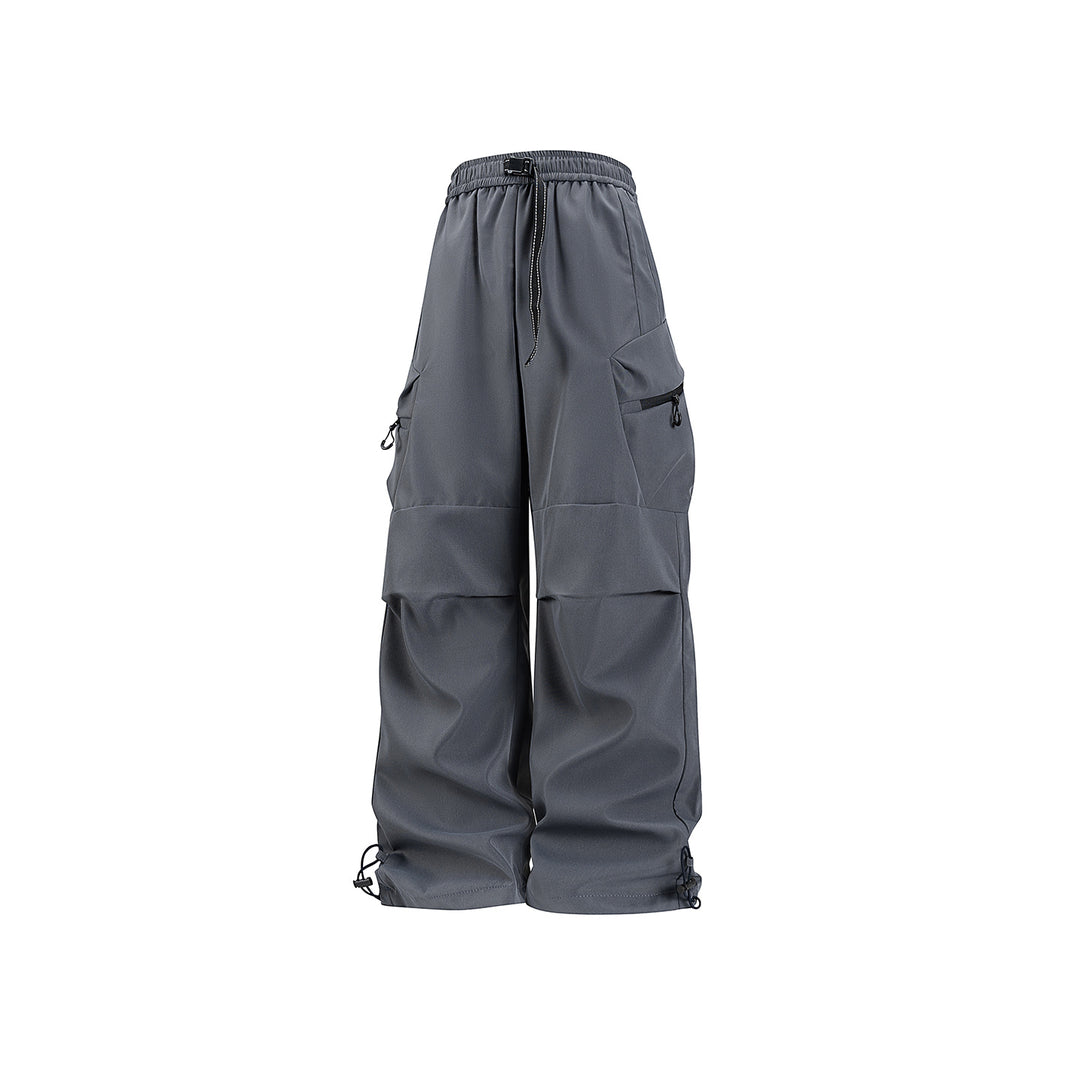 Damen Weite Utility-Cargo-Hose mit Tunnelzugbund, Reißverschluss-Taschen und verstellbaren Beinabschlüssen Mune Fashion