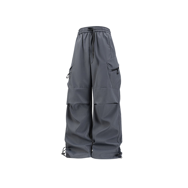 Damen Weite Utility-Cargo-Hose mit Tunnelzugbund, Reißverschluss-Taschen und verstellbaren Beinabschlüssen Mune Fashion