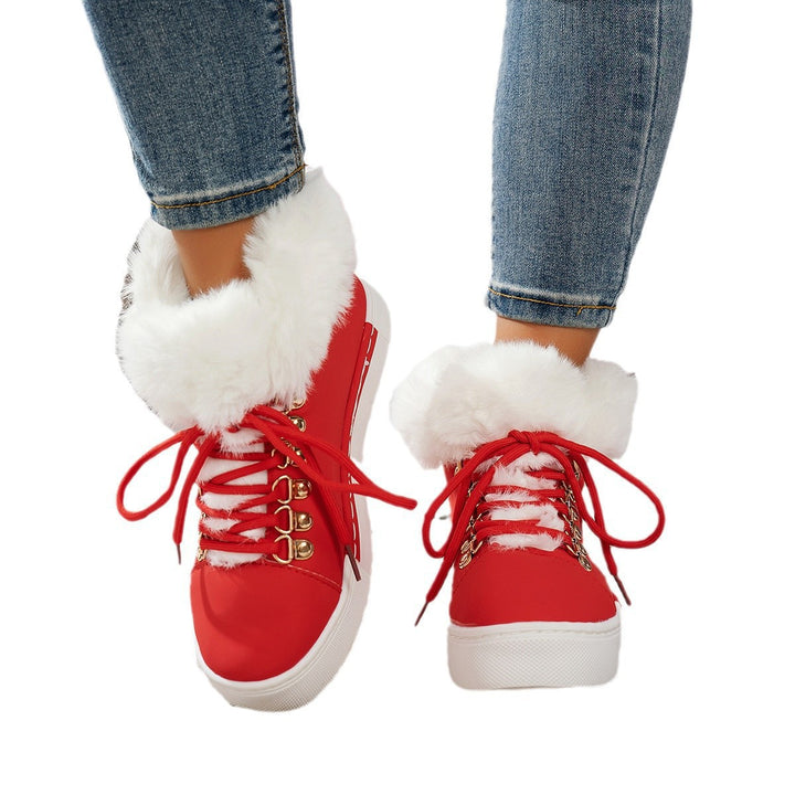 Ladies' Winter Sneaker Ankle Boot with Faux Fur Collar and Platform Mune Fashion