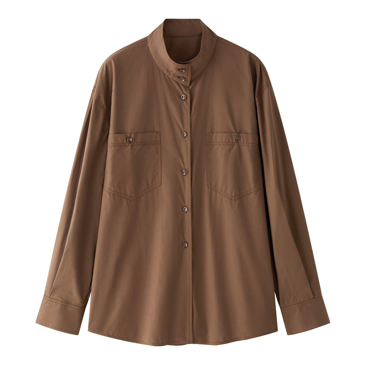 Women's Relaxed Shirt Jacket in Boxy Cut with Stand Collar and Chest Pocket Mune Fashion