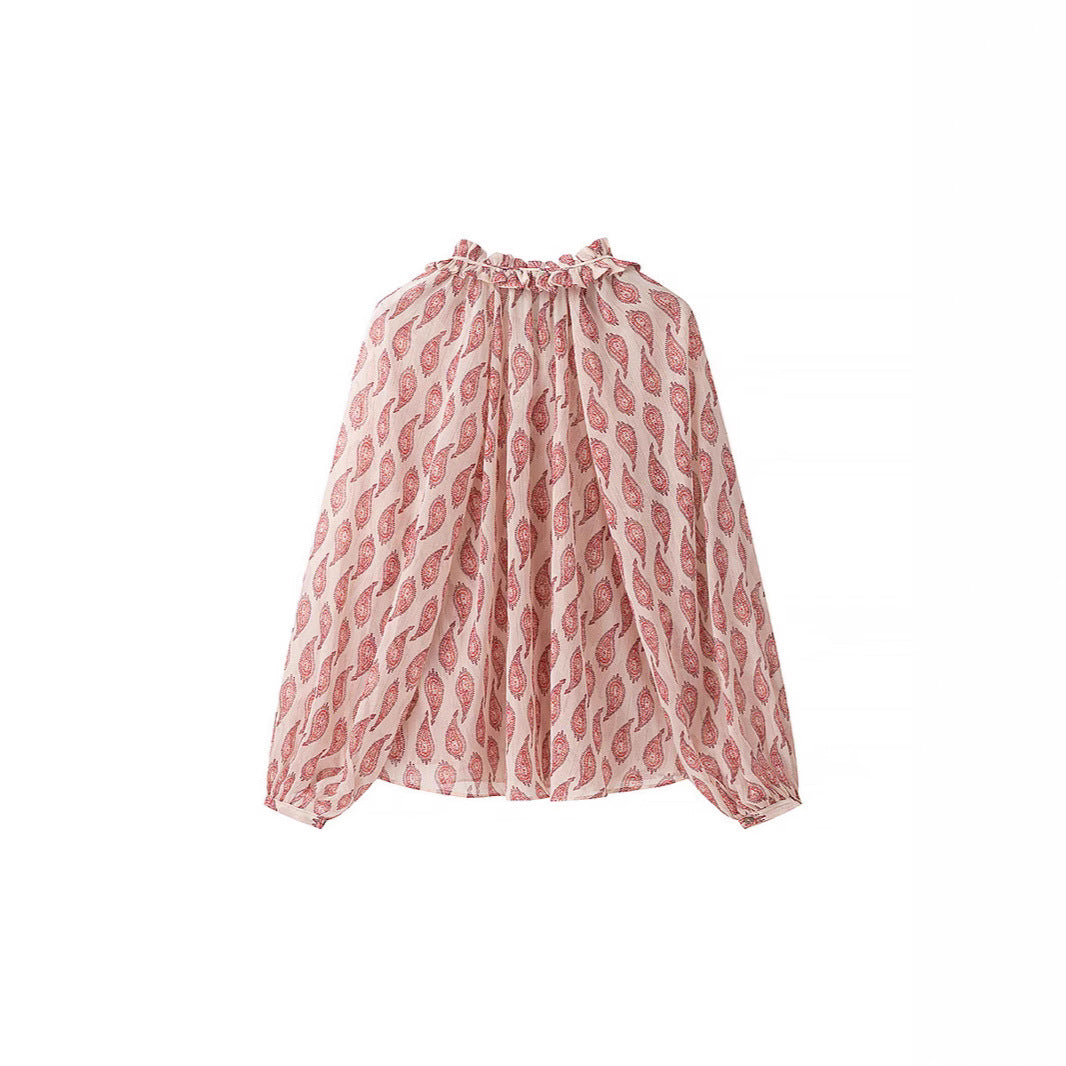 Women's chiffon blouse with ruffle collar and paisley print Mune Fashion
