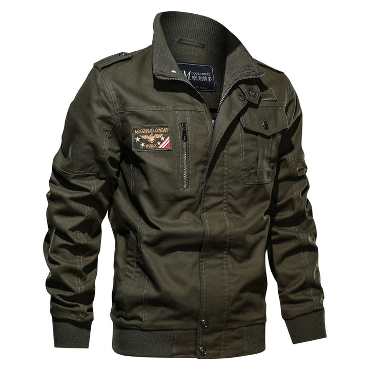 Men's Canvas Bomber Jacket in Military Style with Epaulettes and Flap Pockets Mune Fashion