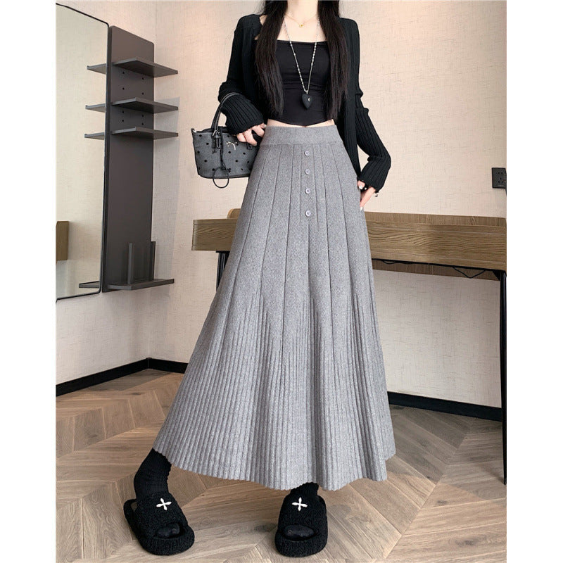 Ladies Elegant Maxi Skirt with Fine Pleats and Button Details Mune Fashion