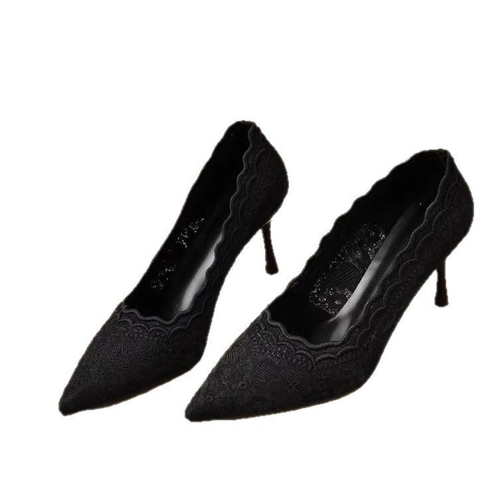 Women's Elegant Lace Pumps with Wavy Edge and Slim Stiletto Heel Mune Fashion