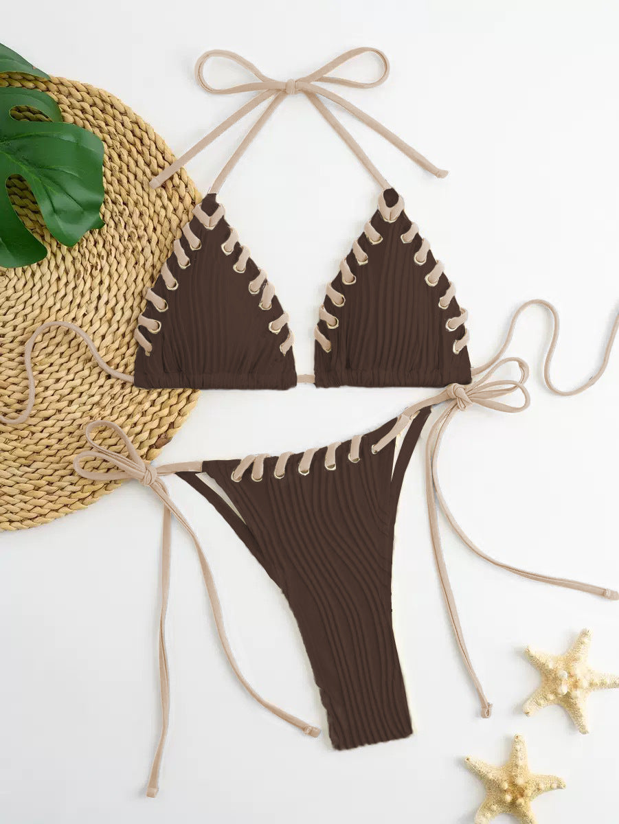 Women's triangle bikini with sophisticated lacing details and modern ribbed texture Mune Fashion