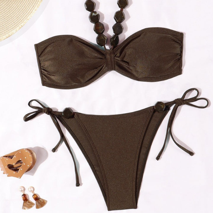 Ladies Elegant Bandeau Bikini with Decorative Pearls Mune Fashion