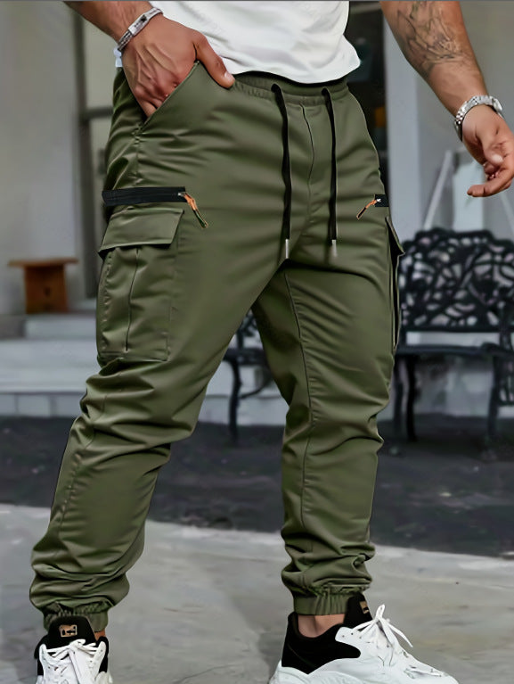 Men's cargo pants with adjustable waistband and side pockets