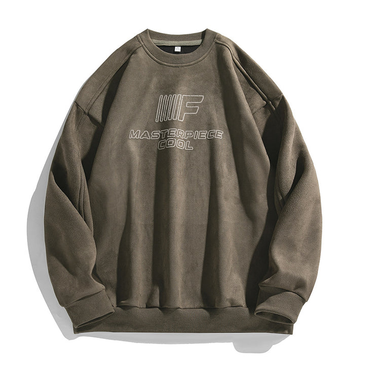 Unisex Fleece Sweatshirt with Velvet Look, Embroidered Logo and Drop Shoulder Mune Fashion