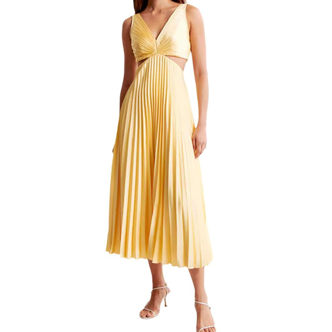 Women's pleated midi dress with twisted bustier section and side cut-outs Mune Fashion