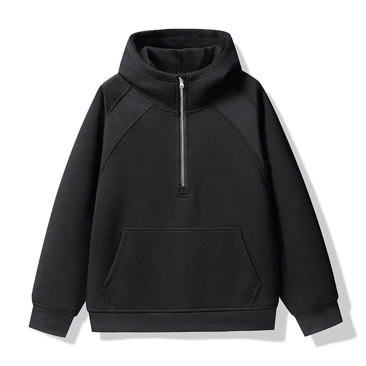 Unisex Half-zip Hoodie with High Collar, Kangaroo Pocket & Ribbed Cuffs Mune Fashion