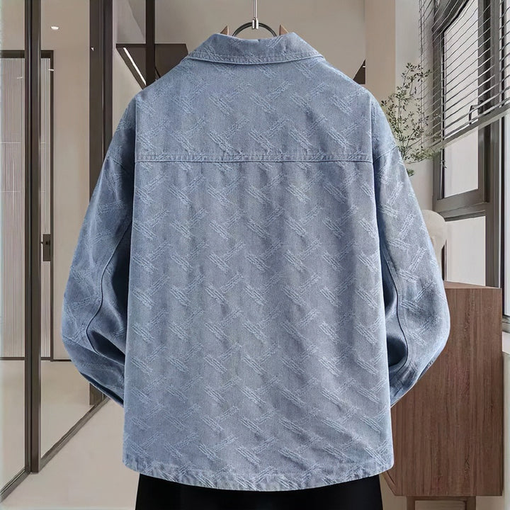 Men's jeans overshirt with subtle textured jacquard, snap-button chest pockets, and shirt collar Mune Fashion